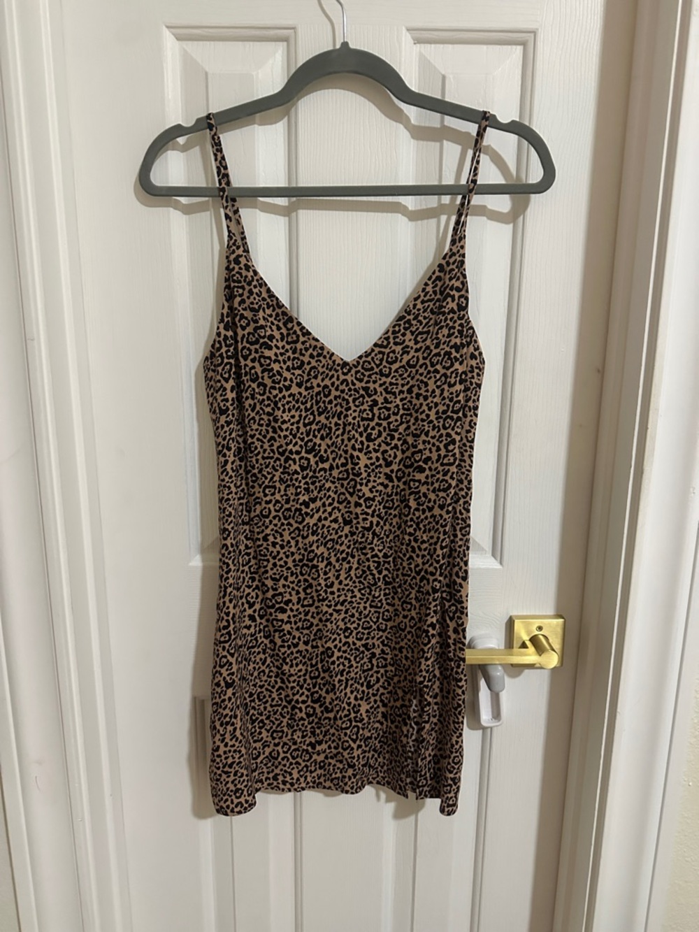 Reformation Leopard-Print Mini Slip Dress in Brown